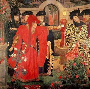 Henry Arthur Payne Plucking the Red and White Roses in the Old Temple Gardens oil painting image